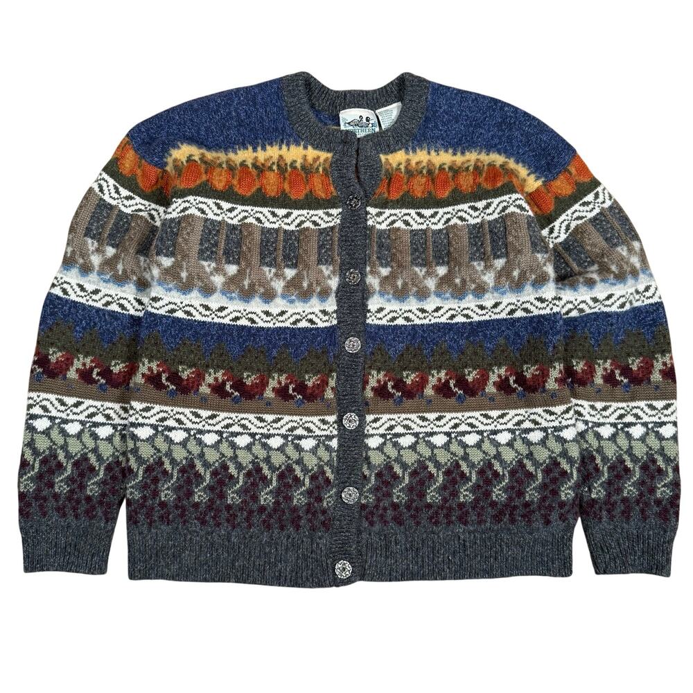 Vintage Northern Reflections Wool Fair Isle Fall Cardigan Sweater Medium